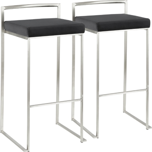 Fuji Stackable 31" Bar Stool in Black Velvet & Brushed Stainless Steel (Set of 2)